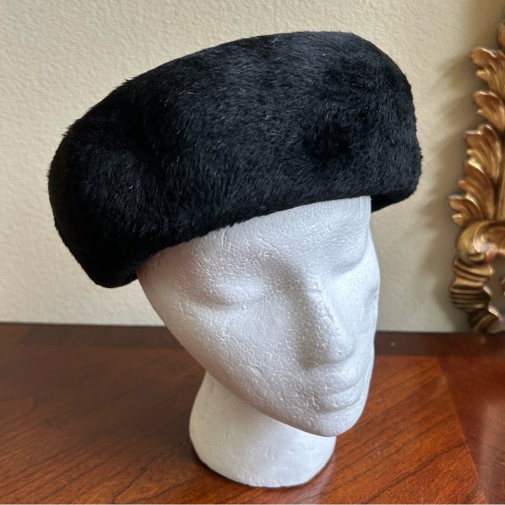 Vintage Duchess black faux fur hat made in Italy